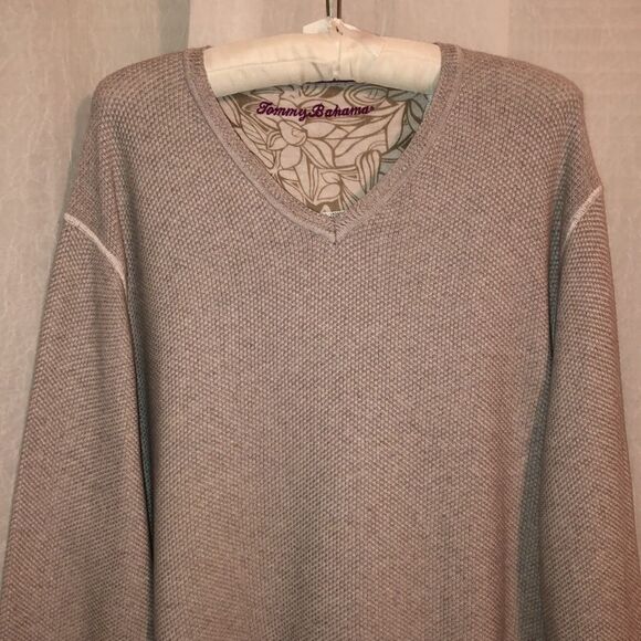 Tommy Bahama XL Beige V-Neck 💯Cotton Pullover Sweater - Picture 3 of 11